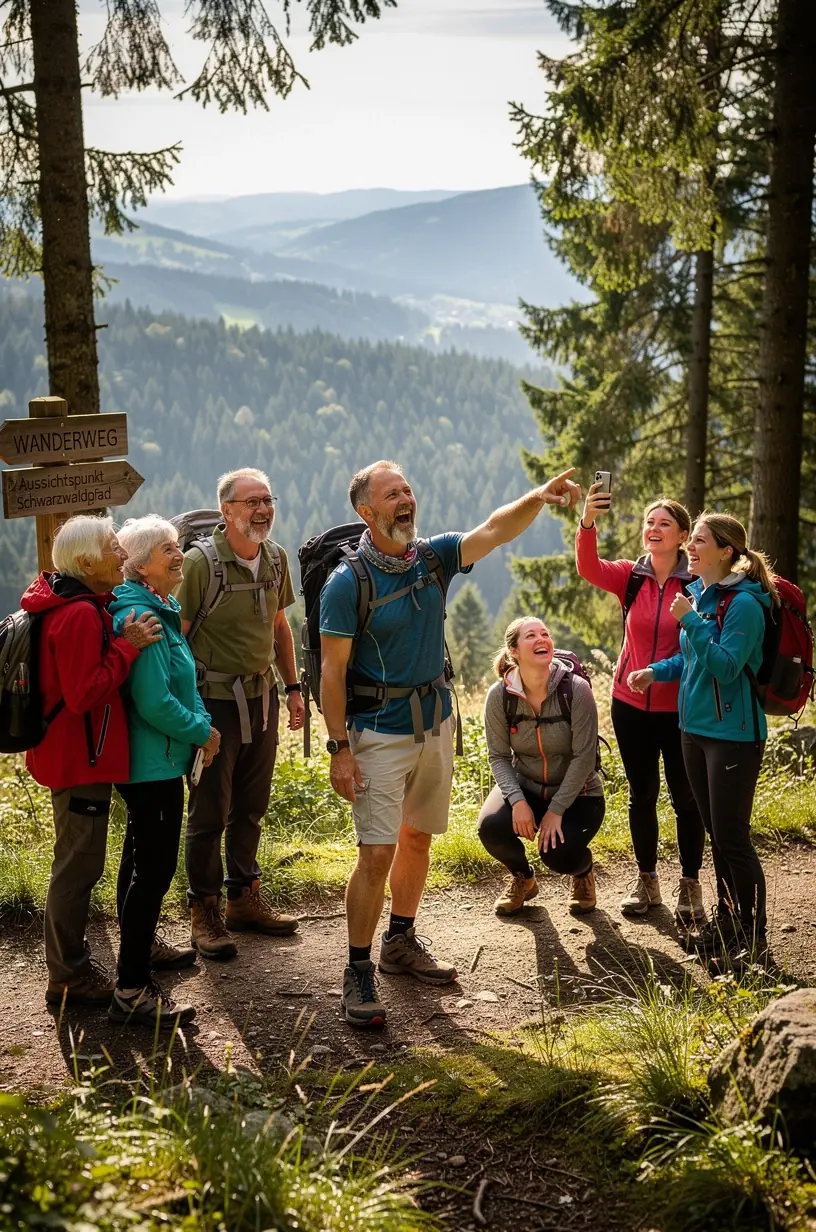 Moderne Ausrüstungsverleihstation mit Rucksäcken, Wanderstöcken und wetterfester Kleidung für Outdoor-Abenteuer in deutschen Nationalparks